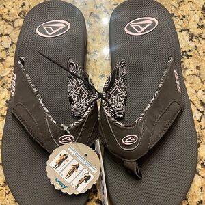 Reef Fanning Brown and Pink Swirl Flip Flops